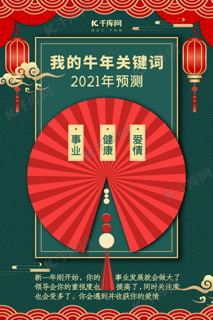 新年关键词2021我的关键词绿色中国风海报