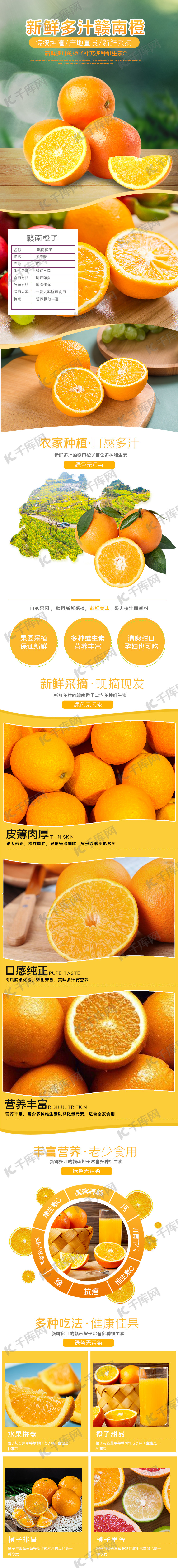 水果橙子橙子橘子橙色白色简约电商详情页
