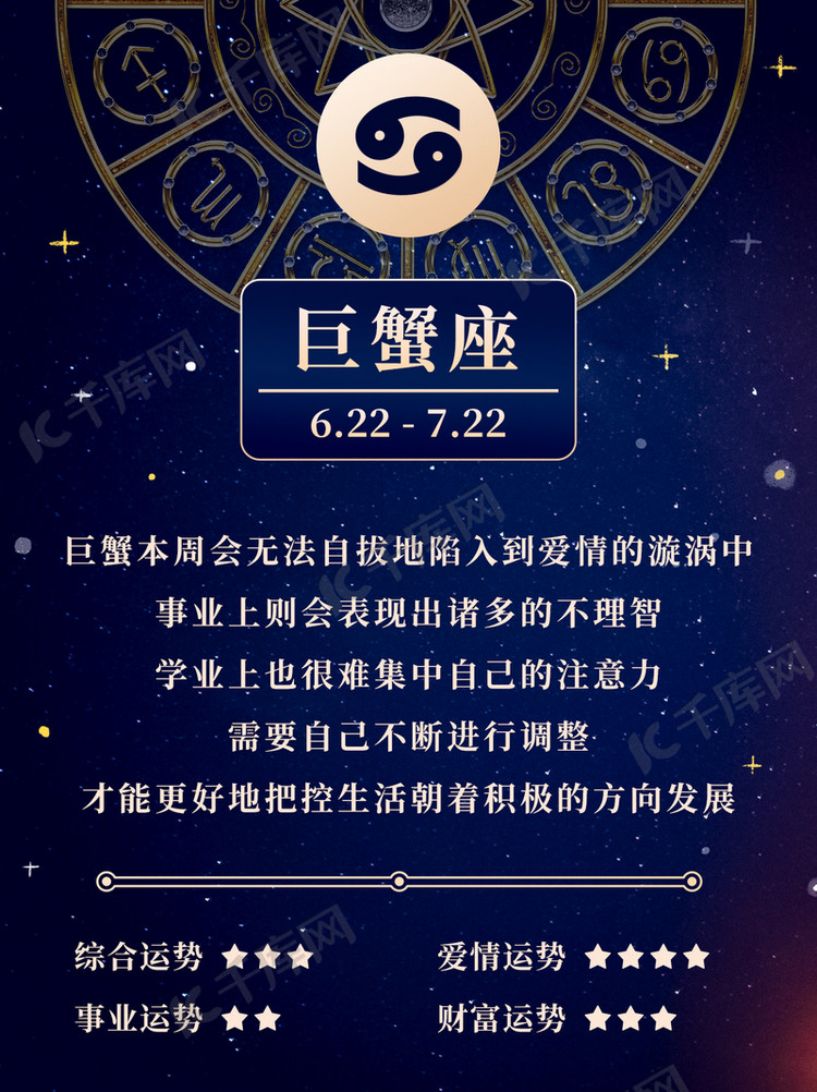 巨蟹座星座运势蓝色科技小红书海报模板下载-千库网
