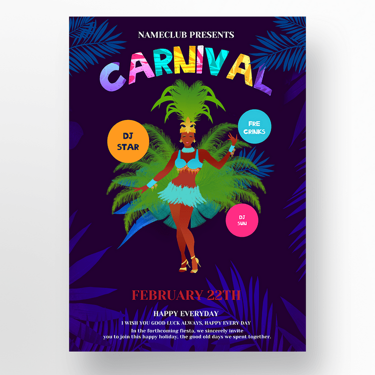 彩色巴西派对狂欢节海报