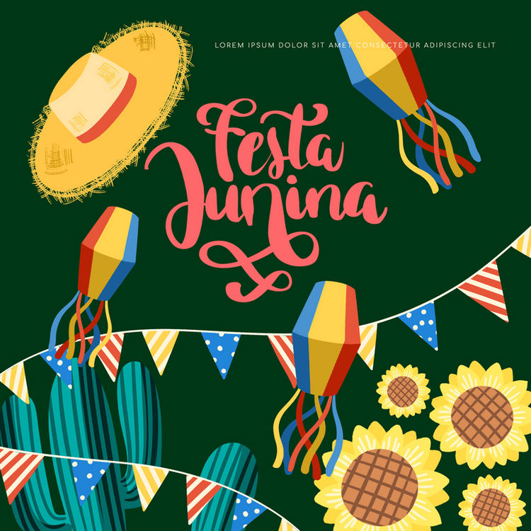 巴西六月节黄色向日葵草帽社交媒体sns模板