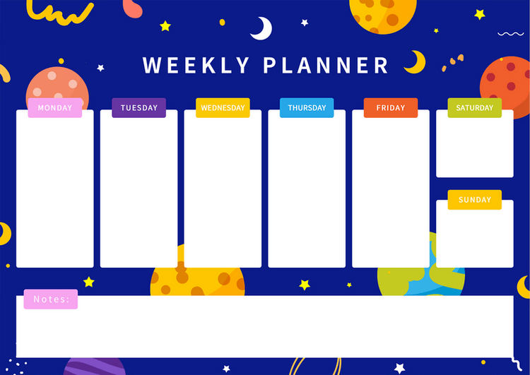 字体来源:开源字体蓝色太空星球周计划表传单海报2021-08-18发布,千库