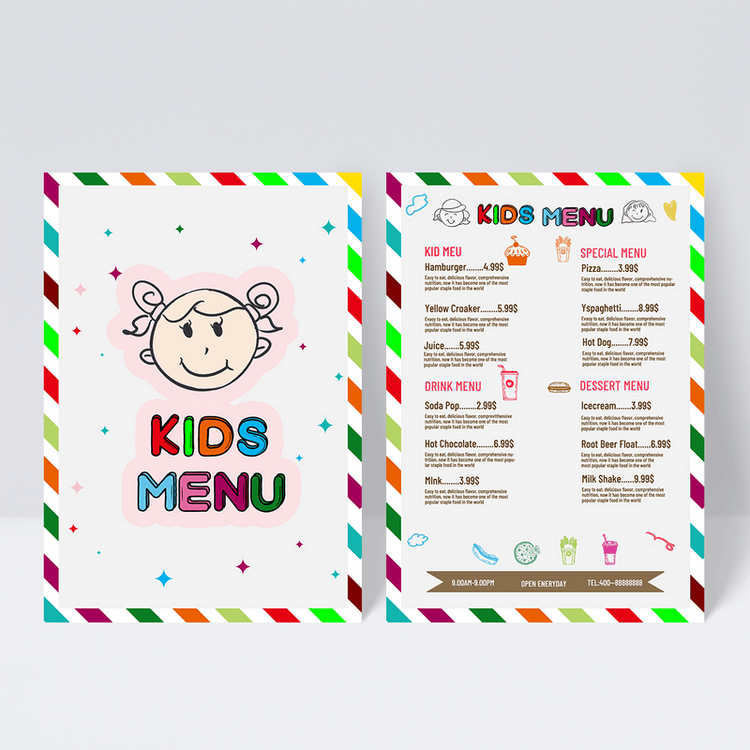 彩色可爱儿童菜单设计