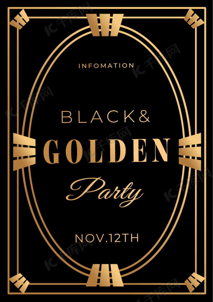 椭圆传统边框黑色金色传单海报模板下载-千库网