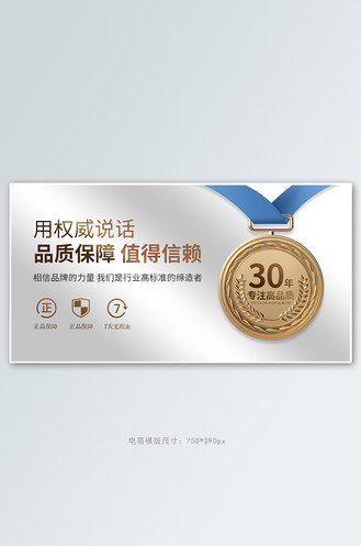 1688品质保障金牌白金色简约横版banner
