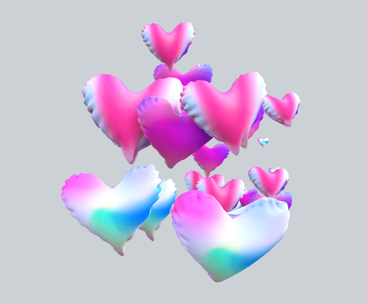 c4d蒸汽波风格漂浮爱心气球