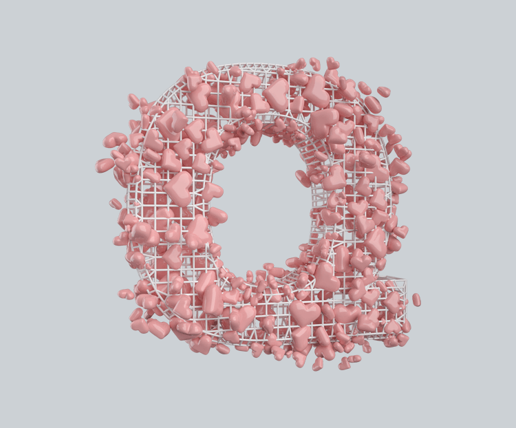 c4d创意心形立体字母q