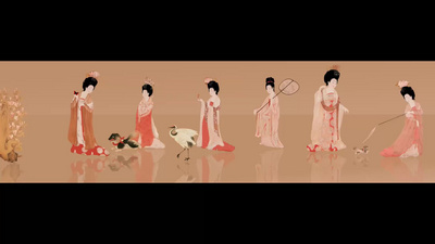 AE模板古画动画动态人物簪花仕女图8K视频素材