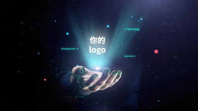 在数字之手中缓缓出现的logo科技人与未视频素材