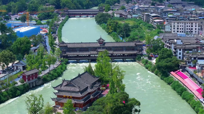 人文景观实拍视频素材4K航拍四川地标都江堰水利工程历史工程视视频实拍