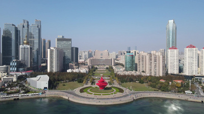 山东青岛城市风光地标建筑航拍实拍视频素材
