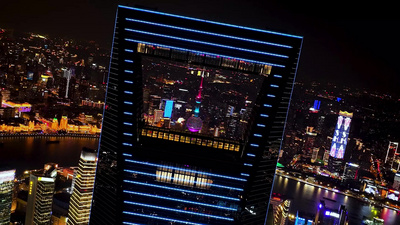 航拍大城市上海高楼大厦黄浦江夜景实拍素材