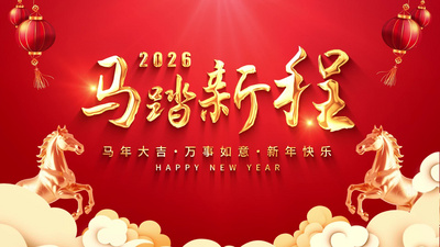 红色喜庆2026马年春节新年祝福片头视频