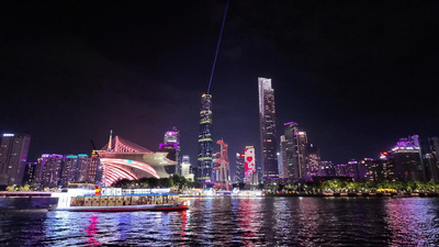 广州珠江新城CBD城市夜景江景灯光秀实拍素材