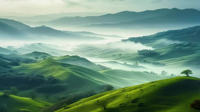 山野薄雾晨曦风光春天自然风景壁纸背景素材视频背景