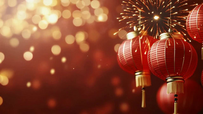 新年春节国风红金灯笼烟花背景视频背景