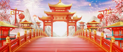 马年3d灯笼红色C4D3d立体场景设计图视频背景