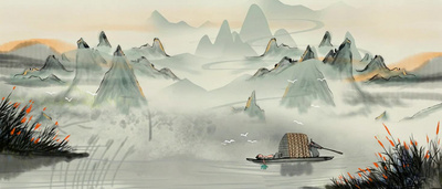 古风山水古典山水中国风水墨风意境泛舟图视频背景