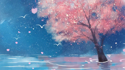 唯美治愈春天樱花蓝色粉色星空花瓣背景视频背景