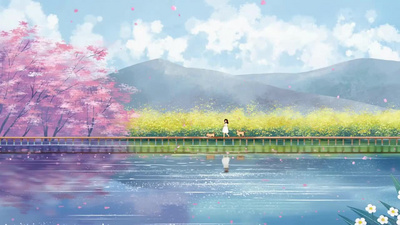 春天景色主题之油菜花与樱花风景视频背景