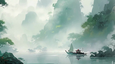 国风清明节水墨清明节山水背景13视频背景