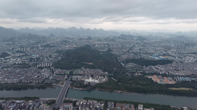 航拍桂林城市清晨城市风光实拍视频实拍