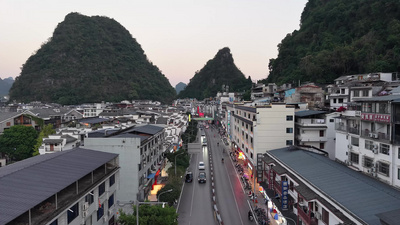 阳朔城市交通航拍风光实拍素材