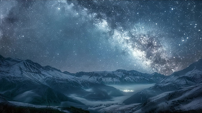 4K星空夜晚夜景星星极光风景AI视频素材