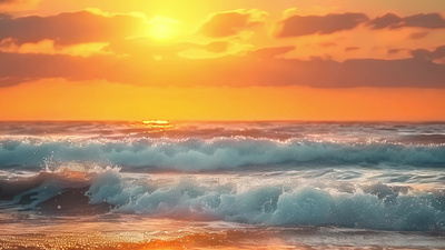 4K海上日出日落海浪海水AI视频素材
