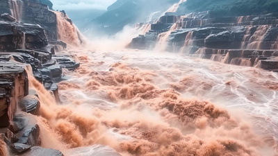 4K黄河自然风光景观河流河水洪水AI视频素材素材