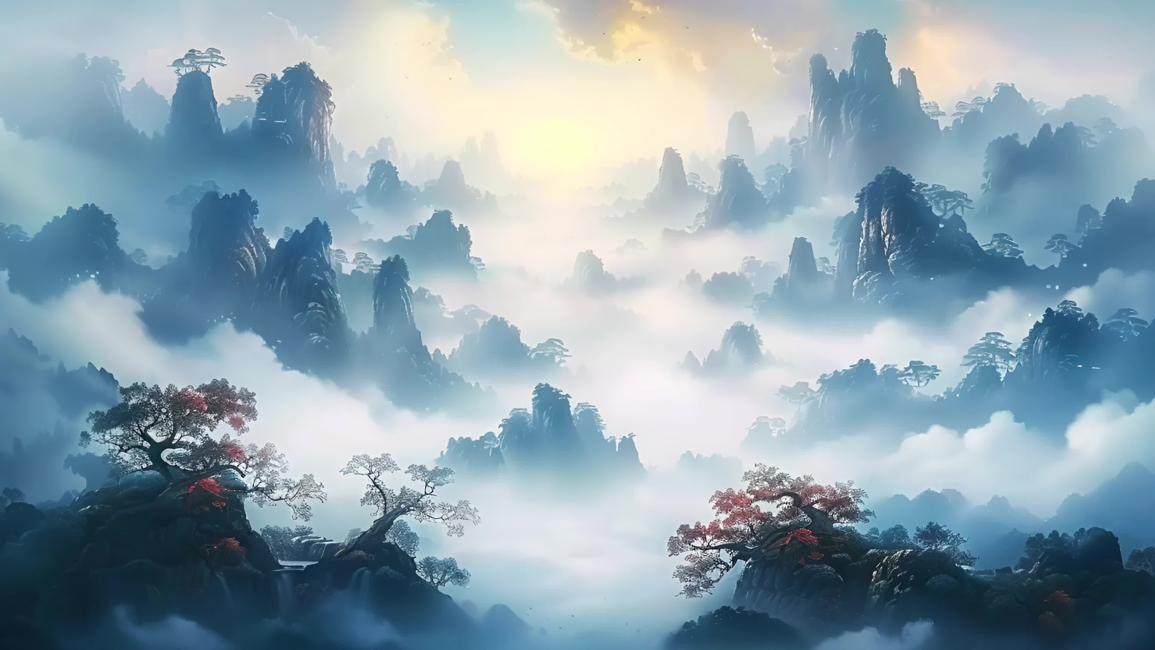 4k清明国风山水水墨背景ai视频素材