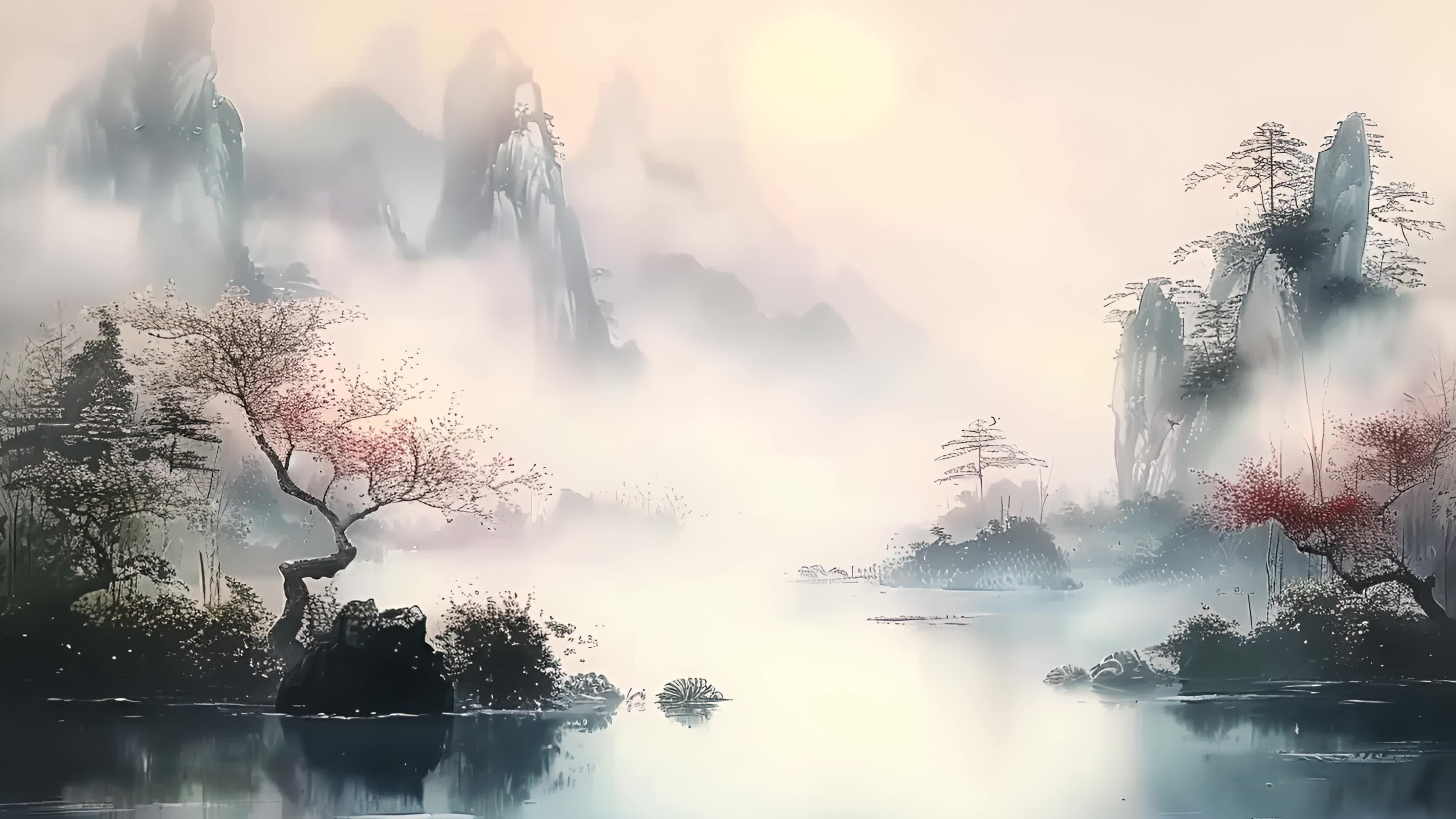 04视频模版4k中国风山水意境水墨国风背景ai视频素材00:04视频模版4k