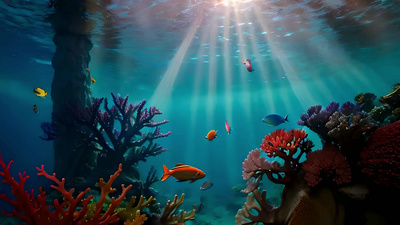4K海洋海底世界蓝色大海珊瑚鱼AI视频素材