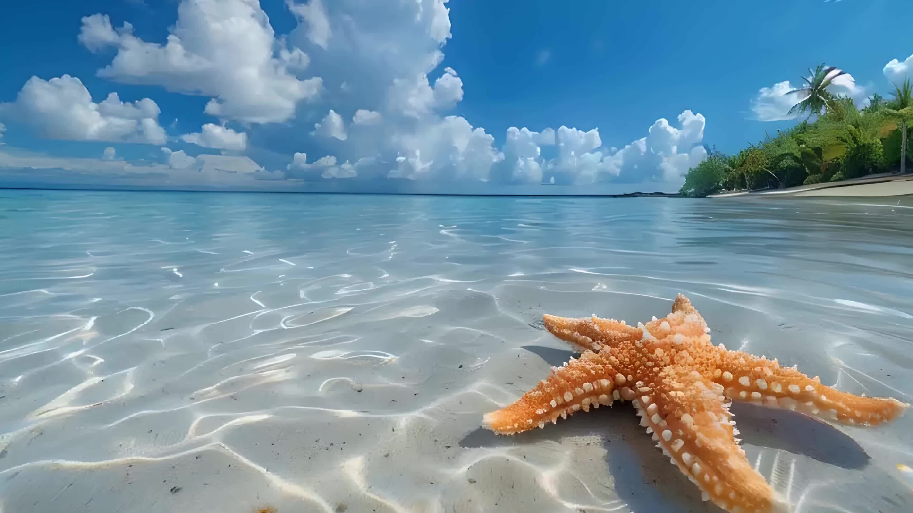 4kai视频素材海洋海星沙滩大海海洋生物视频特效素材