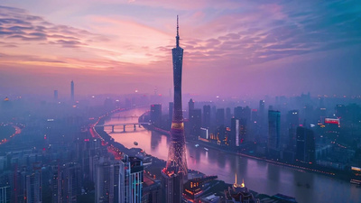 航拍广州珠江晚霞城市风光实拍视频素材