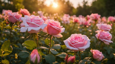 花园夏日森林鲜花花朵玫瑰花素材