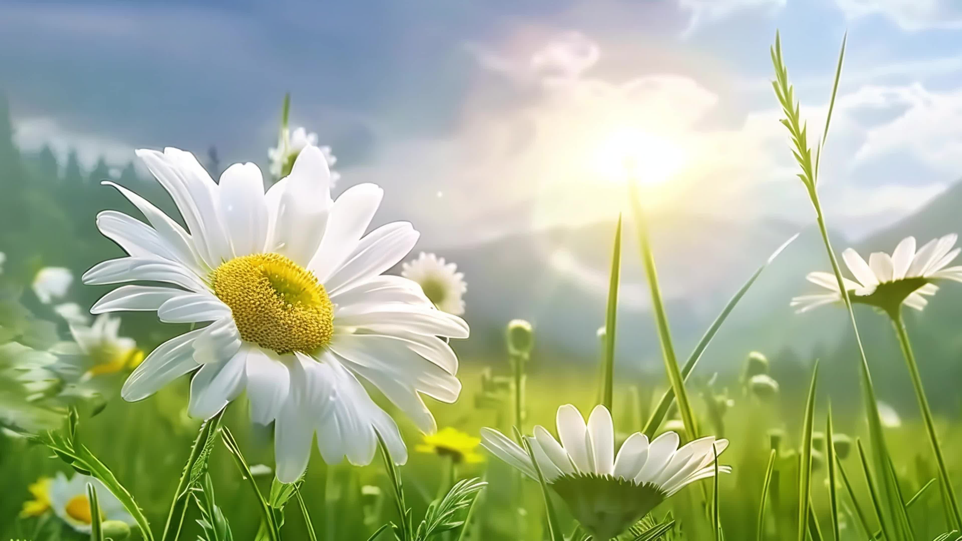 4k夏日阳光鲜花草地风景素材实拍素材视频特效素材