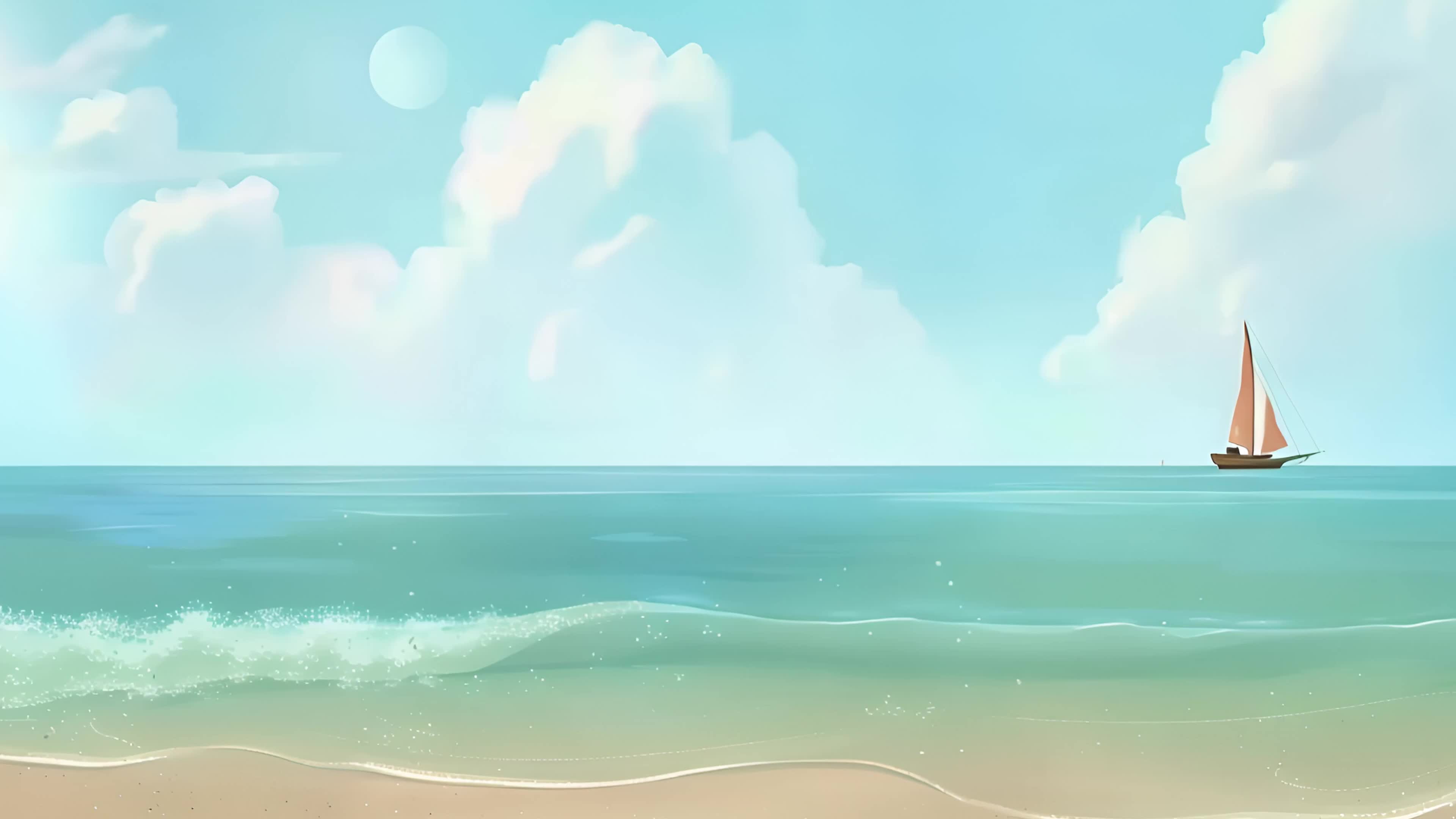 4k卡通帆船海景背景素材