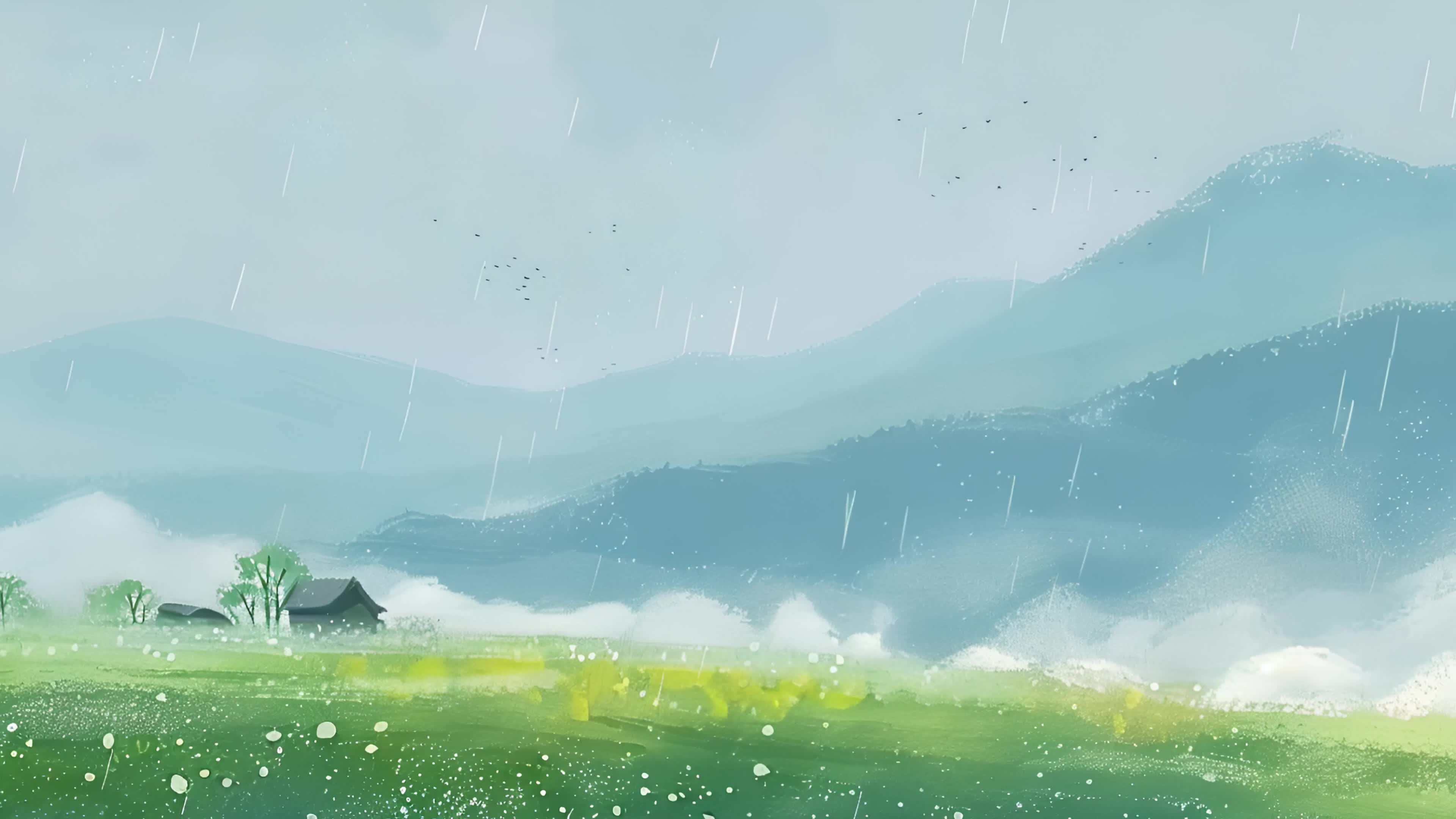 4k夏季下雨卡通儿童节背景素材