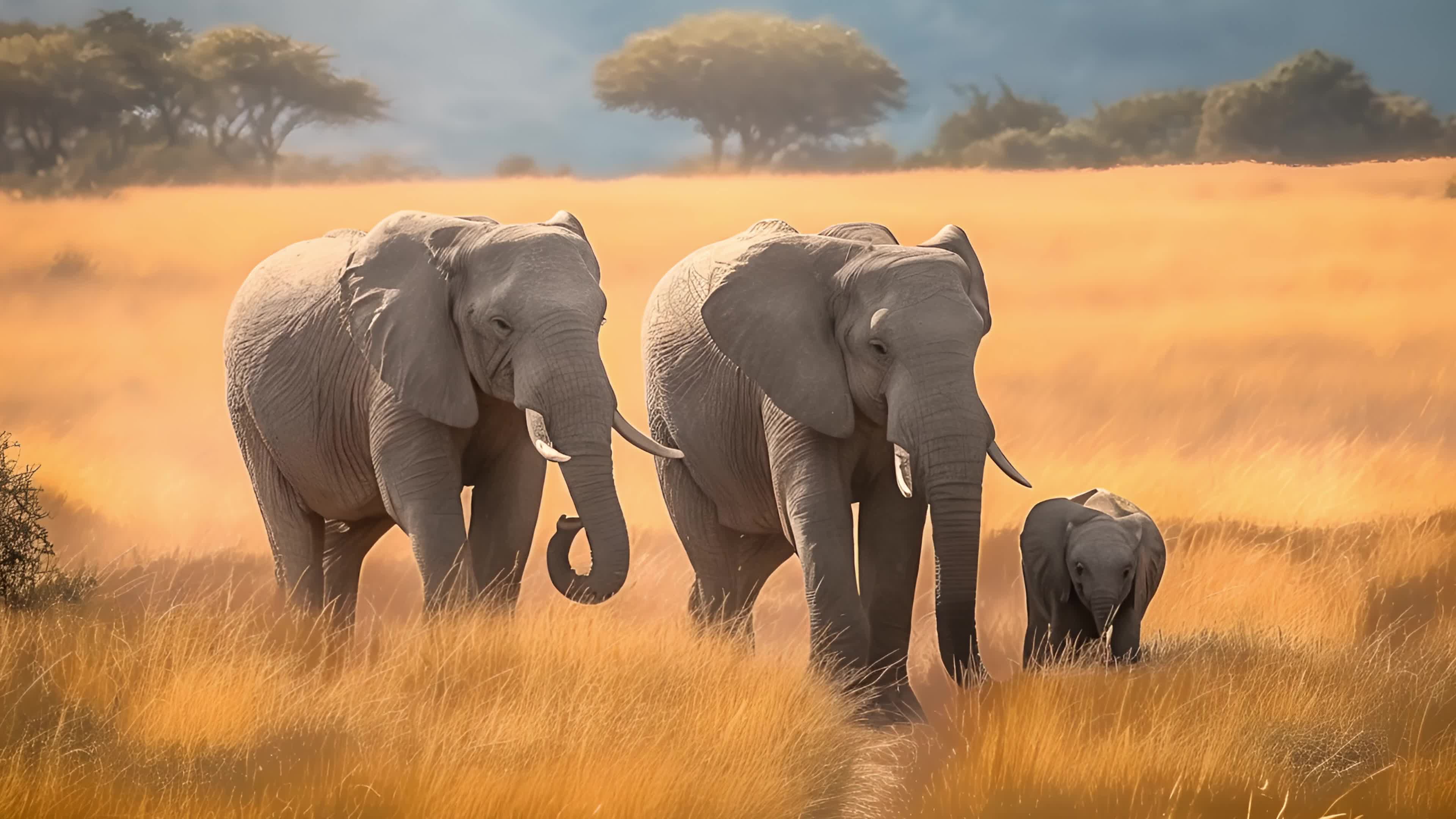 4k草原动物大象实拍素材