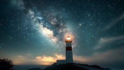 4K星空灯塔延时风景素材素材