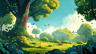 1080卡通森林树林视频背景