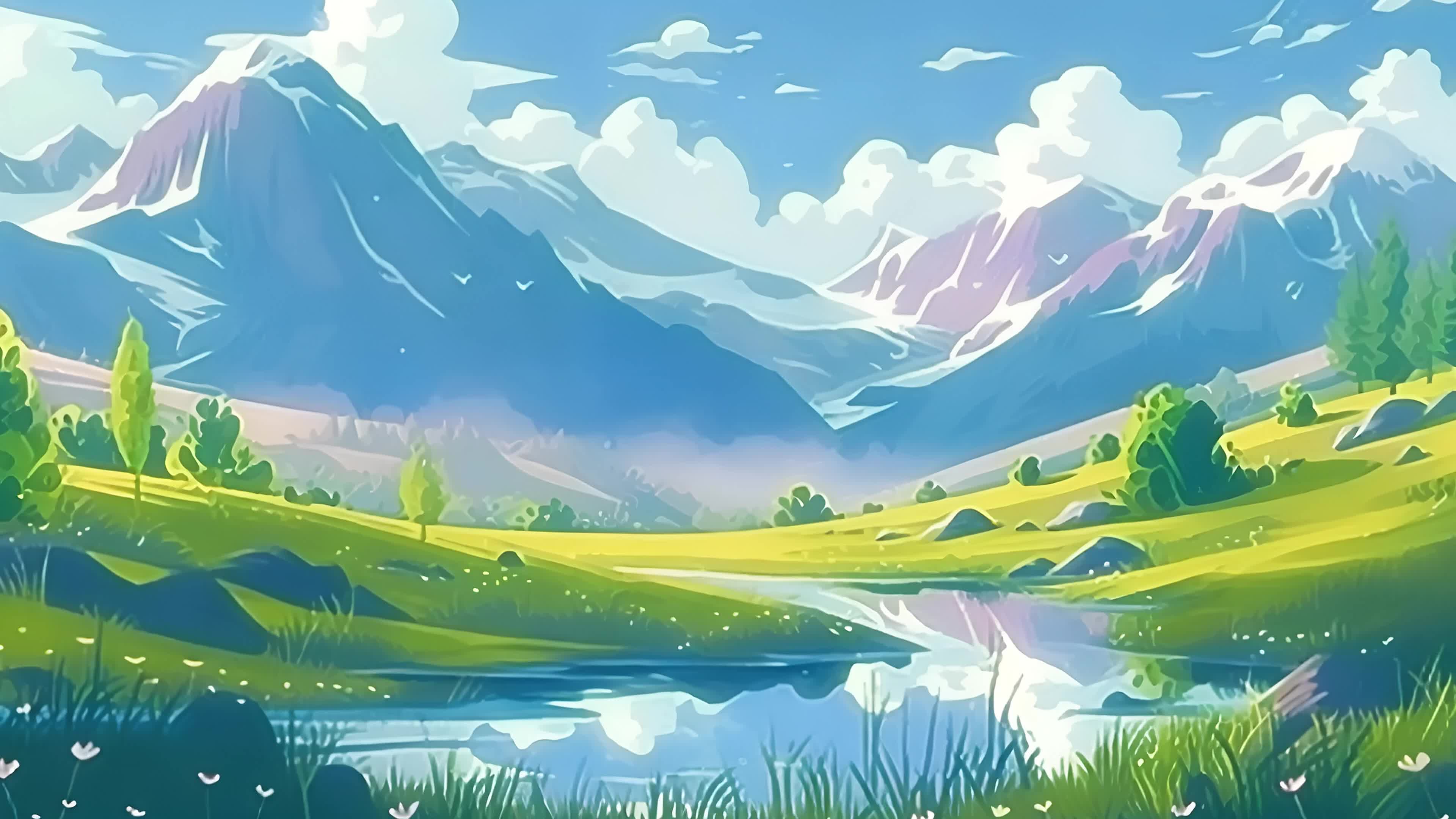4k插画风夏日风景背景素材