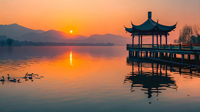1080西湖延时日出日落黄昏风景视频素材