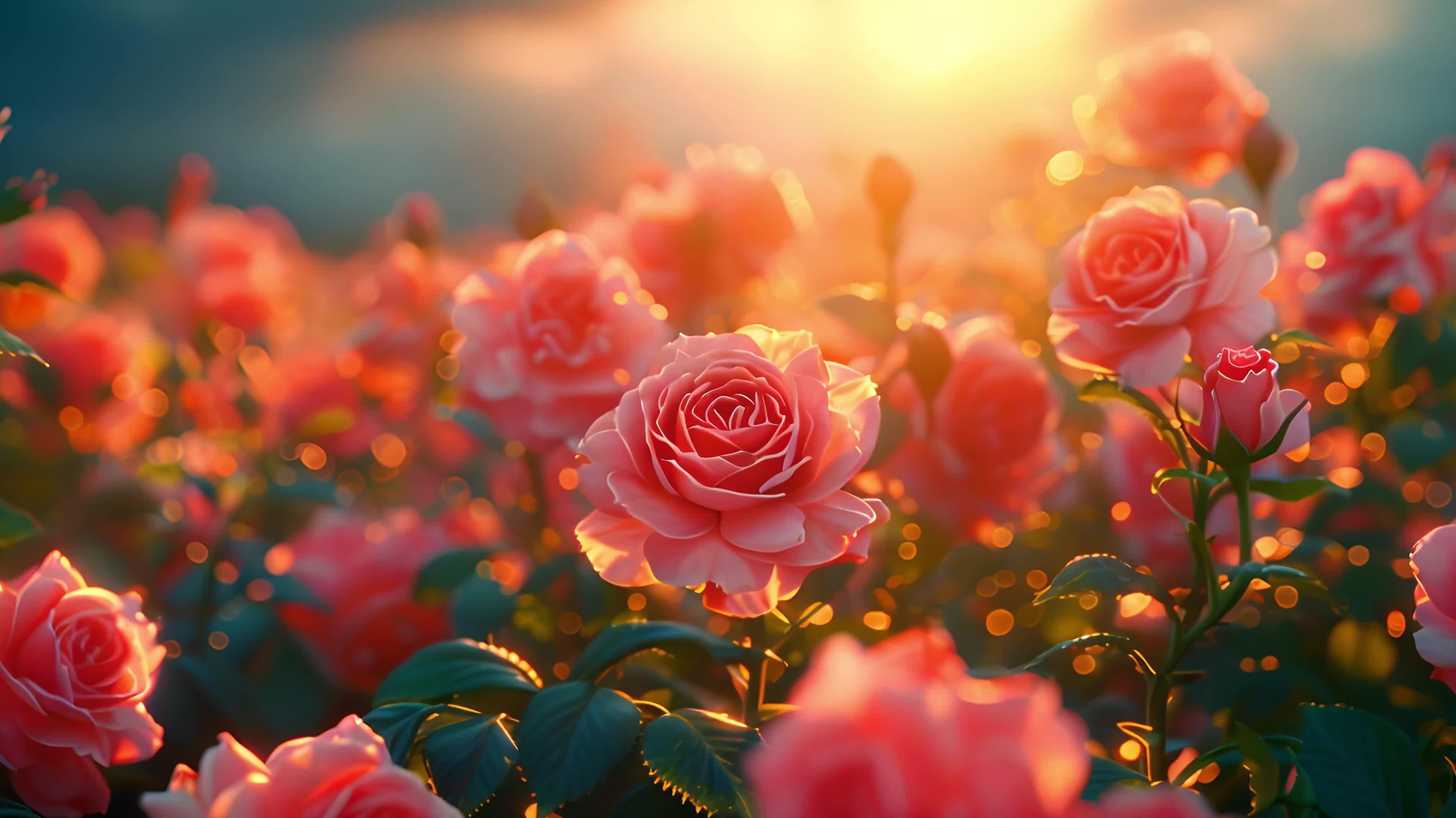 4k夏日午后阳光下的玫瑰花丛素材实拍视频素材视频特效素材