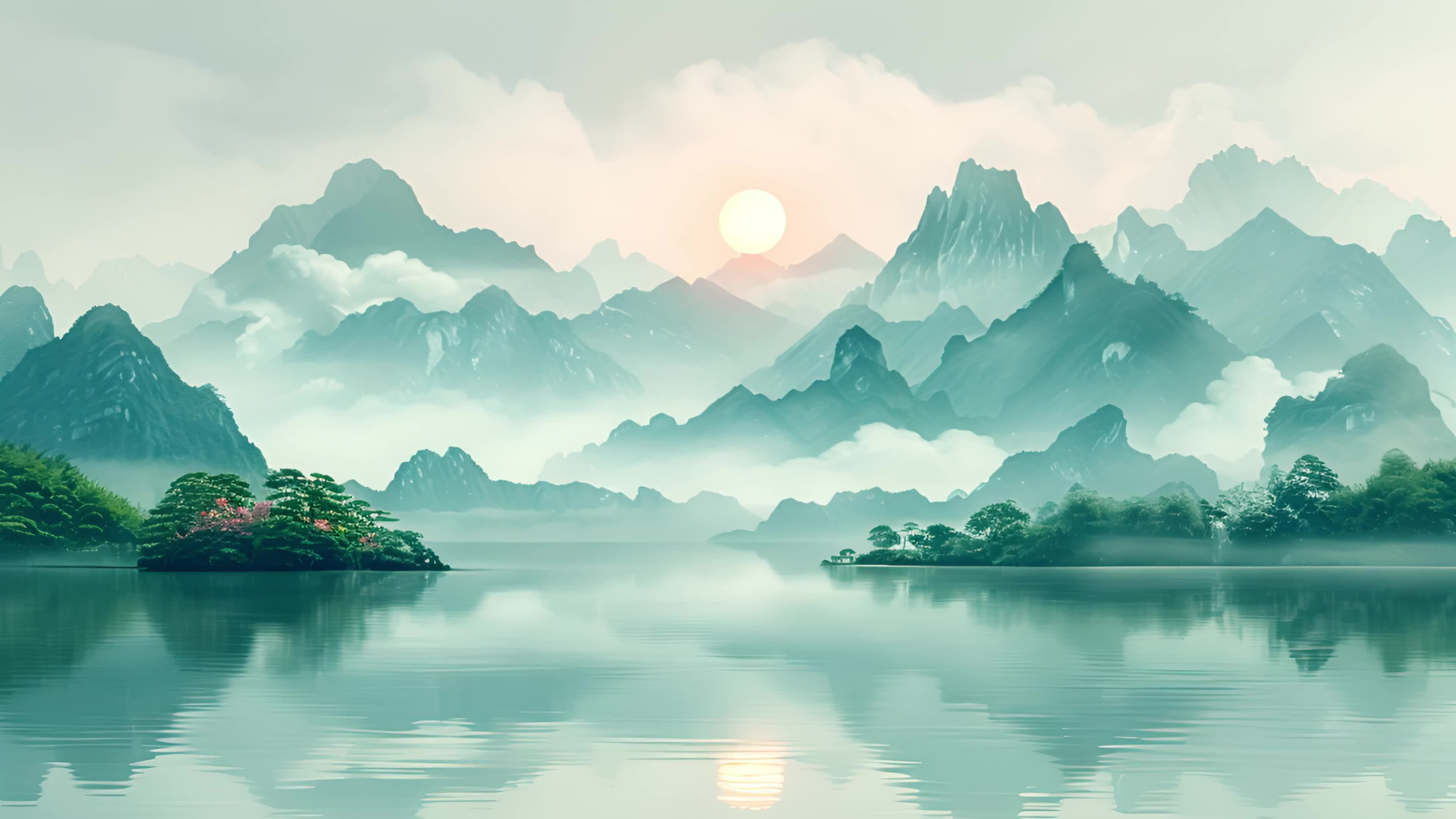 4k古风水墨山水背景素材