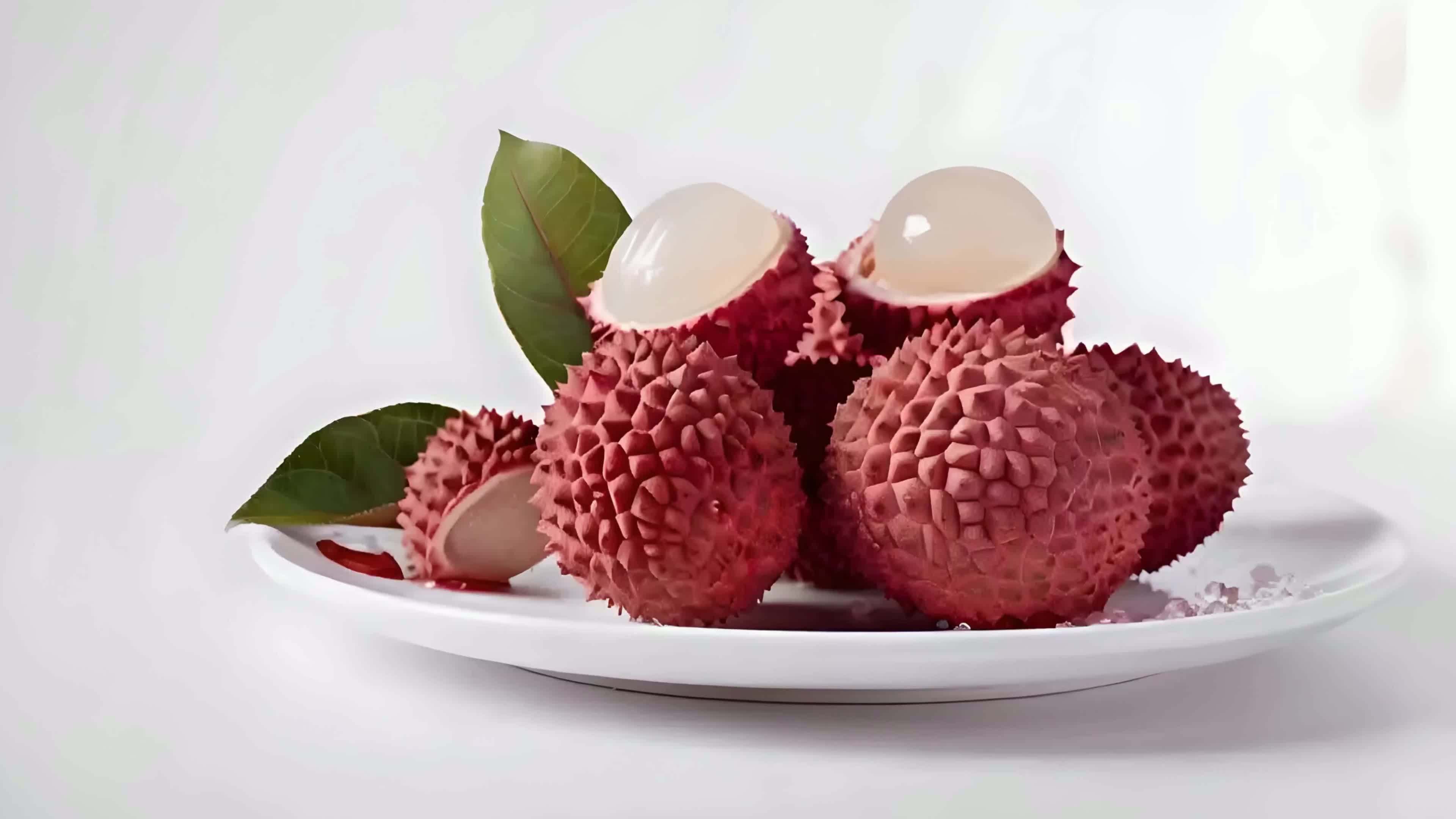 4k视频健康食品水果一盘荔枝实拍素材