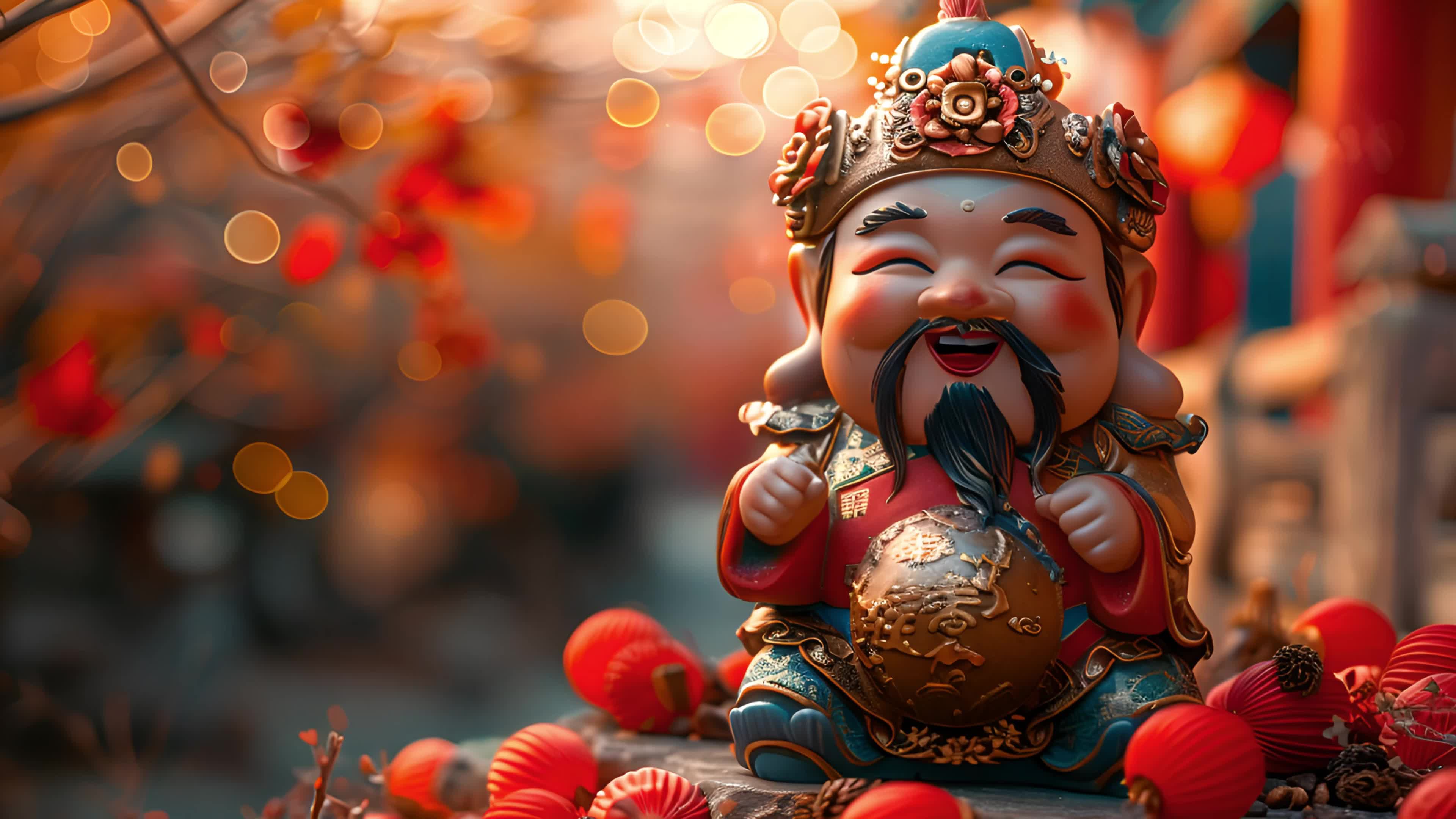 4k新年春节卡通国潮财神素材