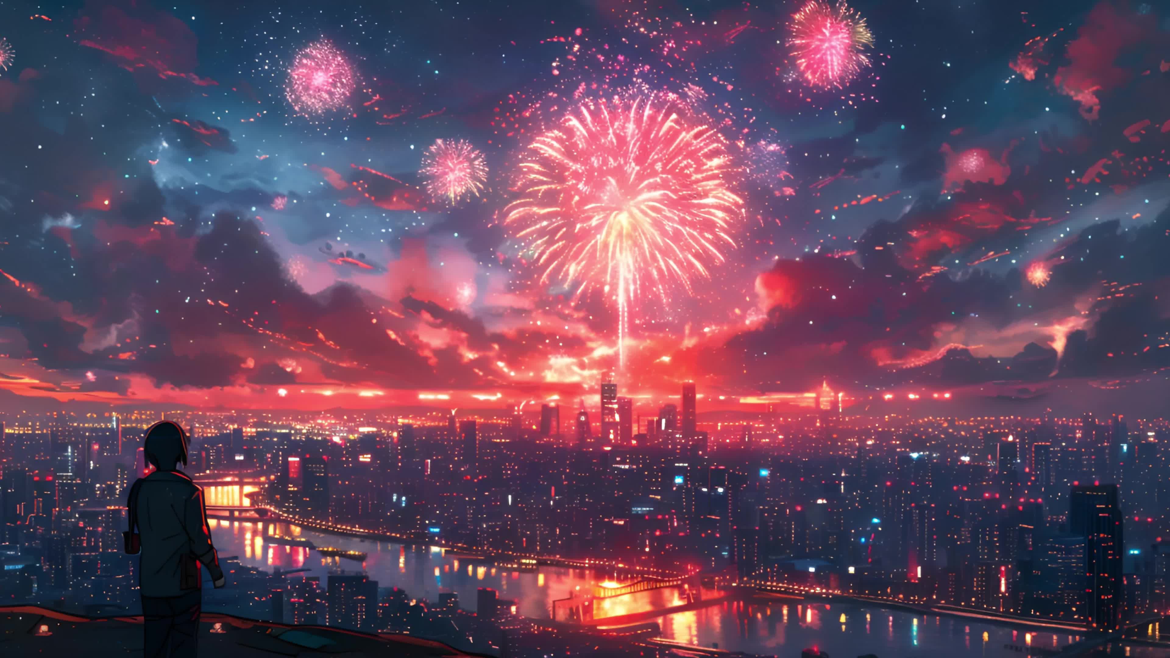 4k夜空中的烟花素材