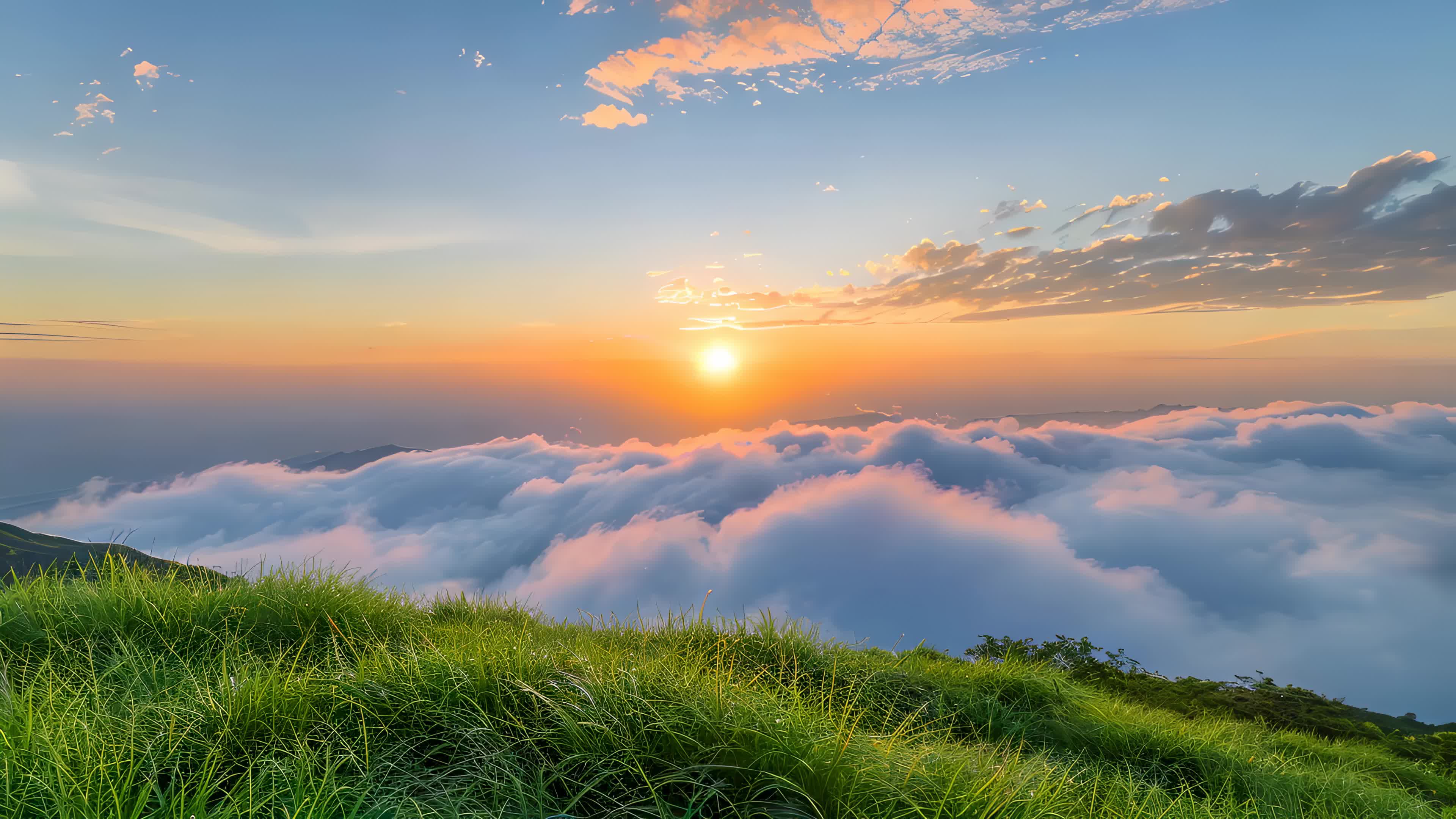草原光影蓝天草原云海视频实拍